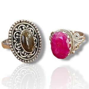 Sterling Silver Labradorite Ruby Rings lot of 2 Size